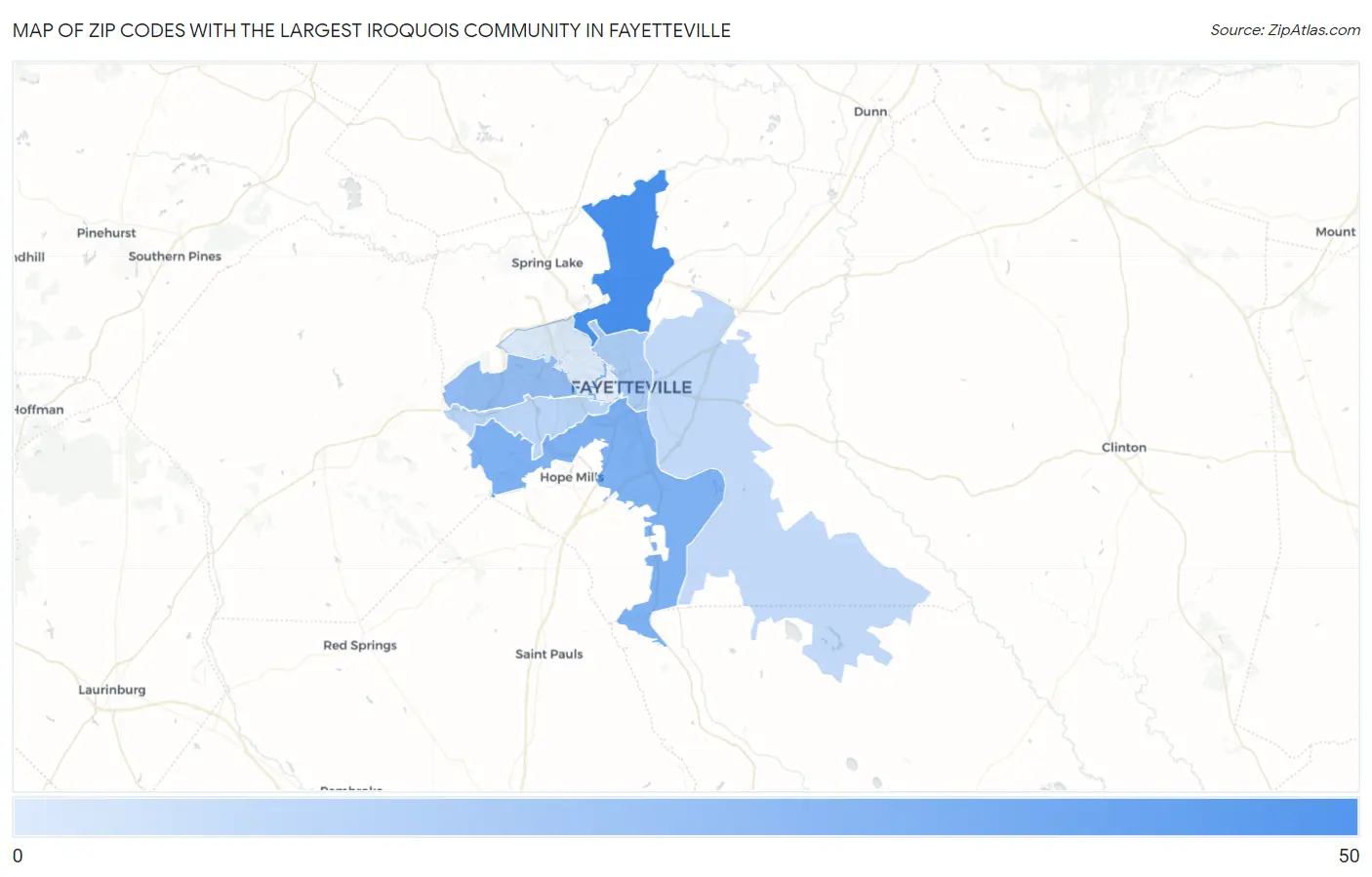 Zip Codes with the Largest Iroquois Community in Fayetteville Map