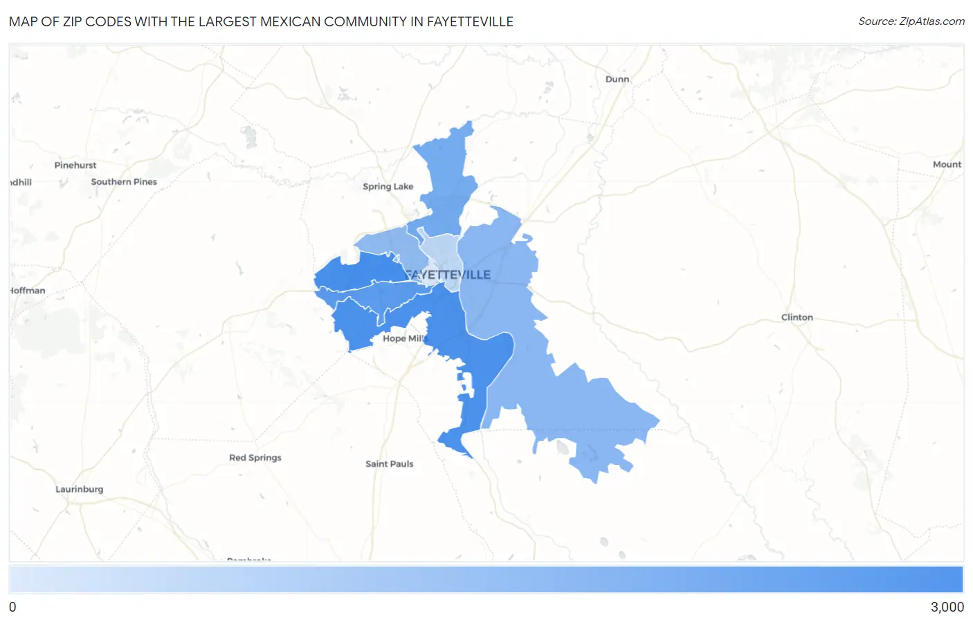 Zip Codes with the Largest Mexican Community in Fayetteville Map