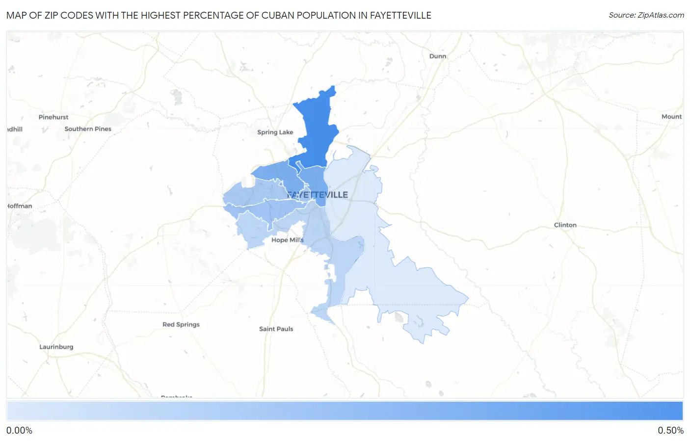 Zip Codes with the Highest Percentage of Cuban Population in Fayetteville Map