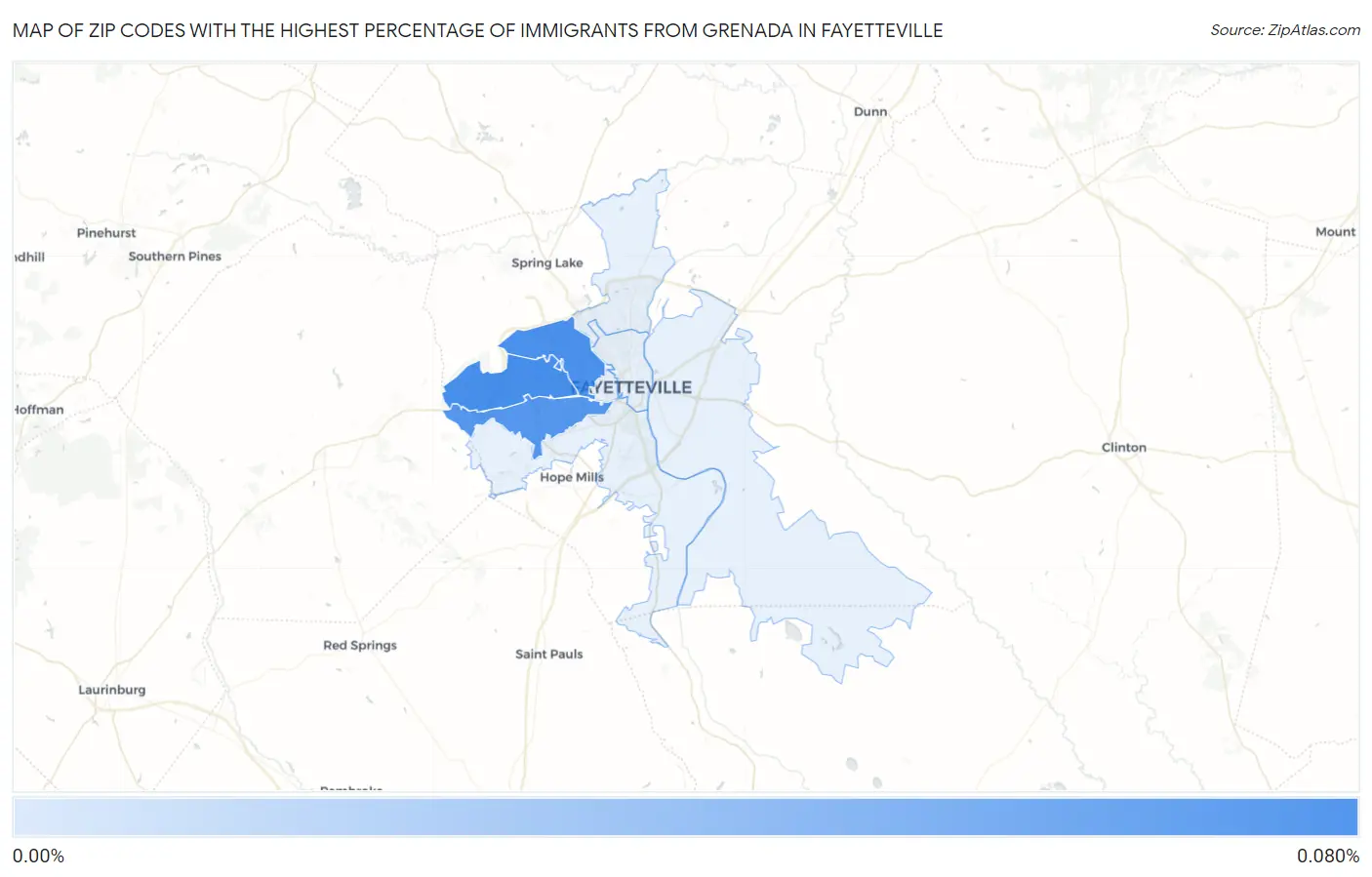 Zip Codes with the Highest Percentage of Immigrants from Grenada in Fayetteville Map