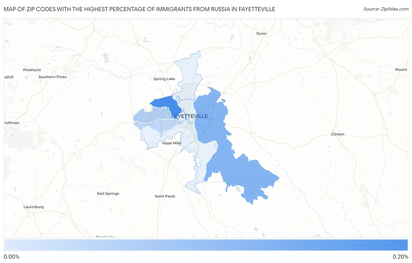 Zip Codes with the Highest Percentage of Immigrants from Russia in Fayetteville Map