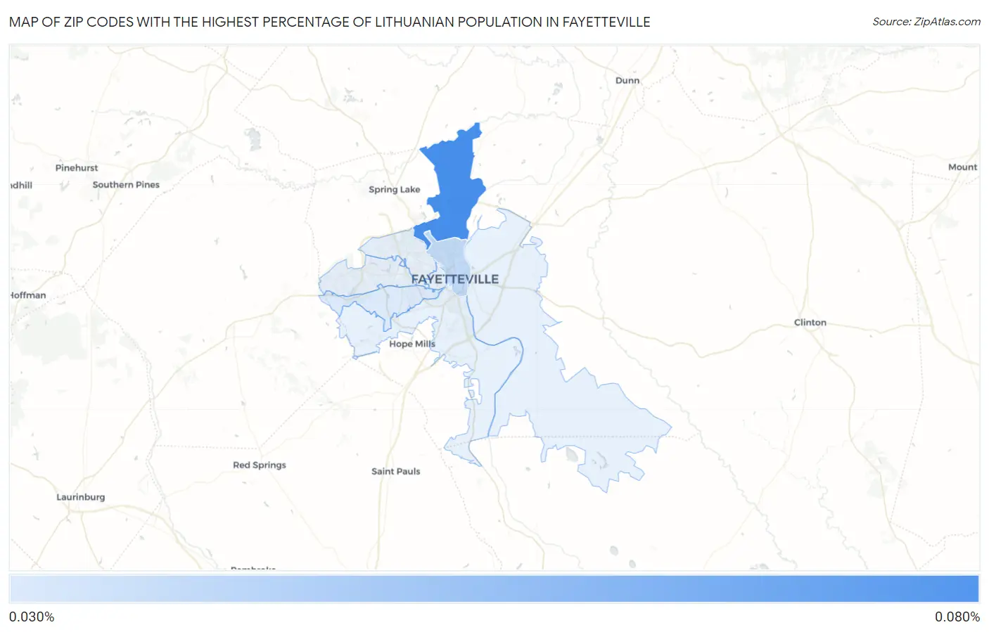 Zip Codes with the Highest Percentage of Lithuanian Population in Fayetteville Map