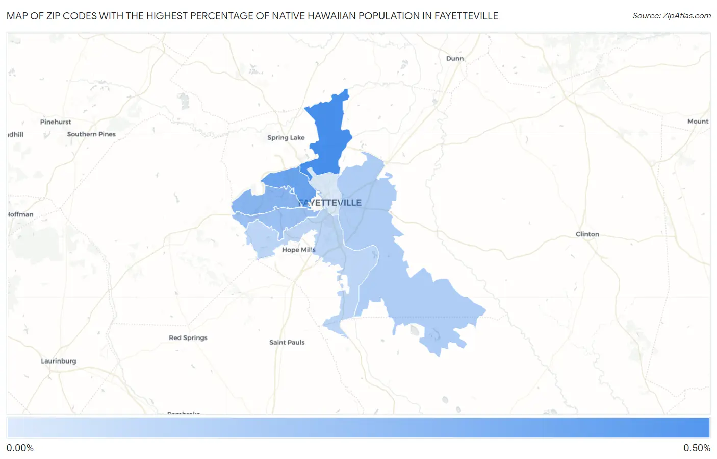 Zip Codes with the Highest Percentage of Native Hawaiian Population in Fayetteville Map