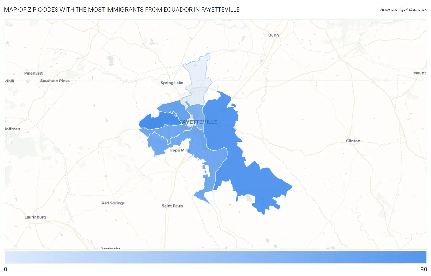 Zip Codes with the Most Immigrants from Ecuador in Fayetteville Map
