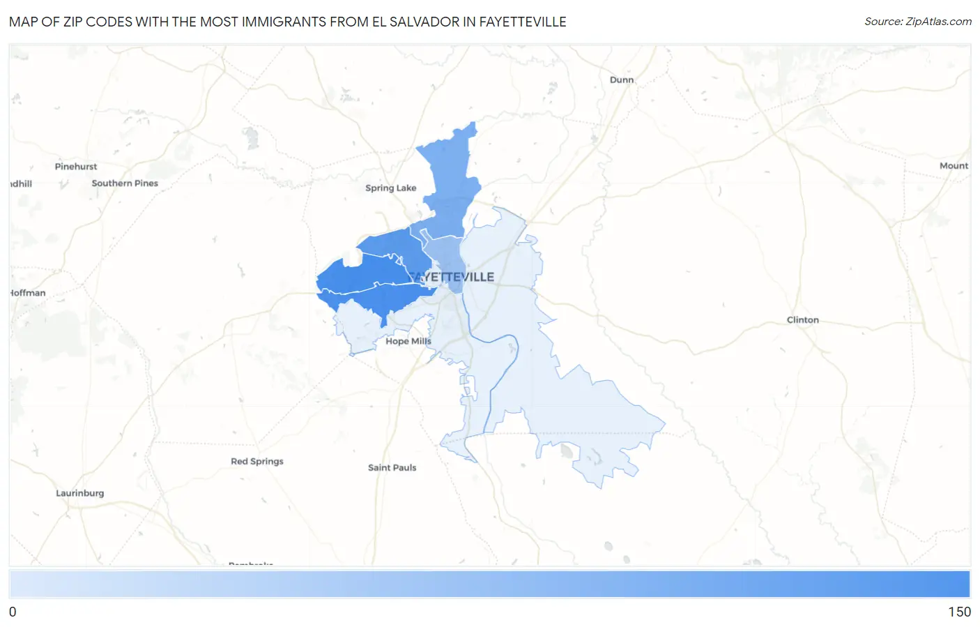 Zip Codes with the Most Immigrants from El Salvador in Fayetteville Map