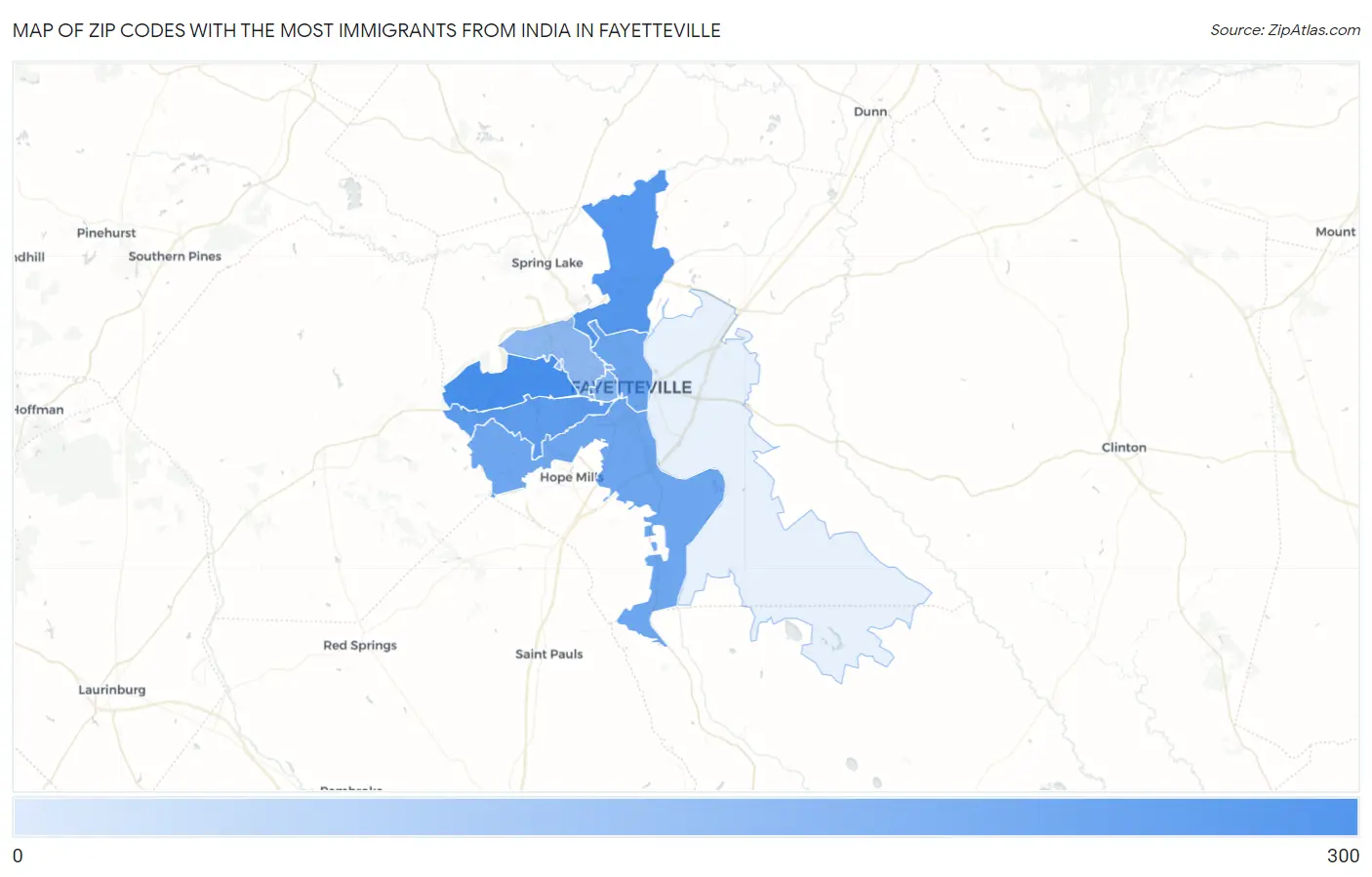 Zip Codes with the Most Immigrants from India in Fayetteville Map