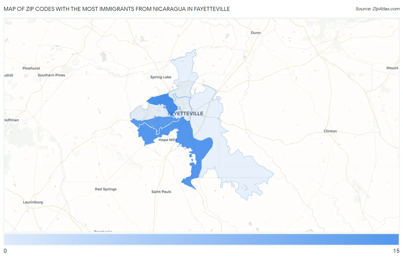 Zip Codes with the Most Immigrants from Nicaragua in Fayetteville Map