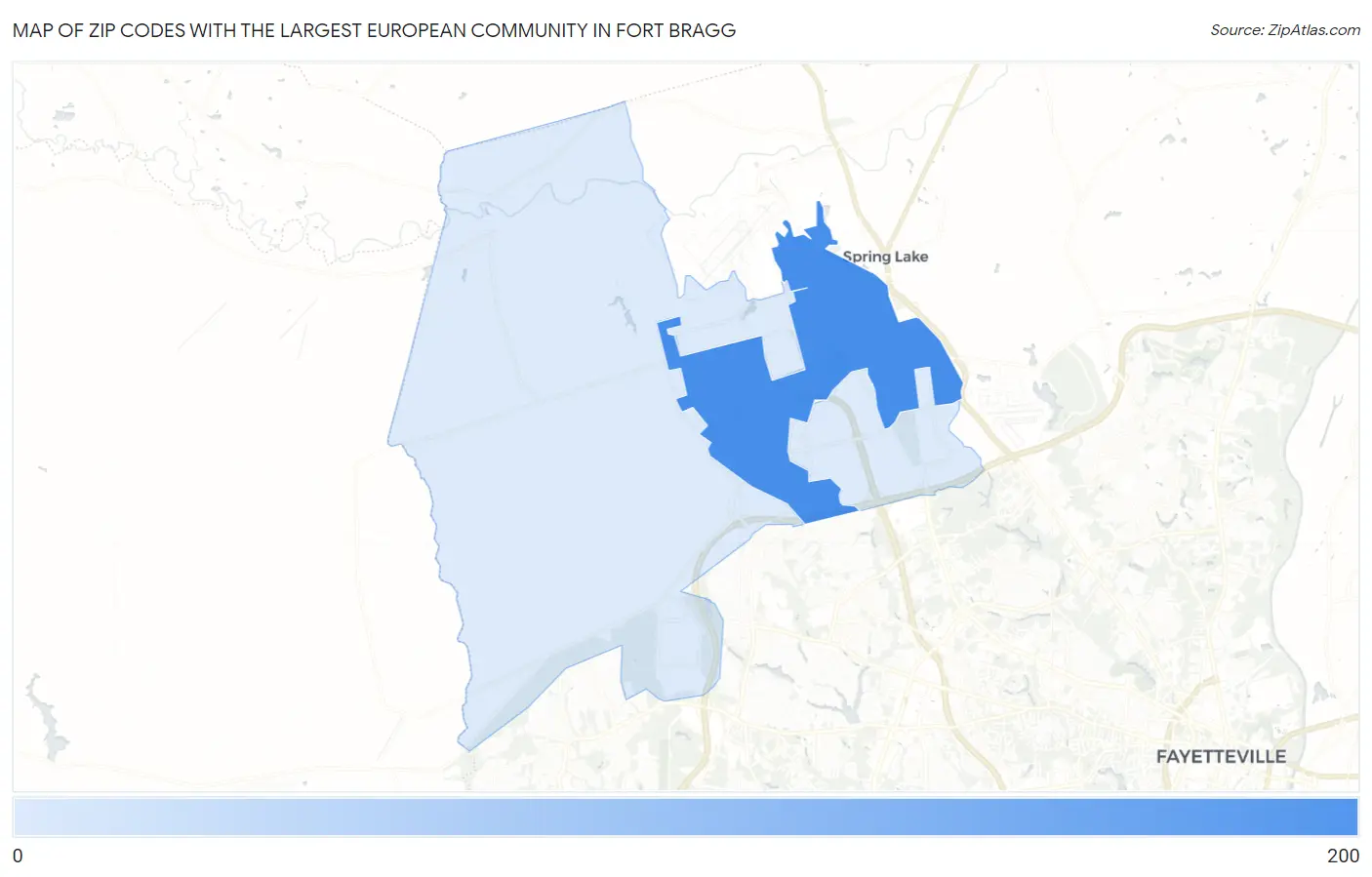 Zip Codes with the Largest European Community in Fort Bragg Map