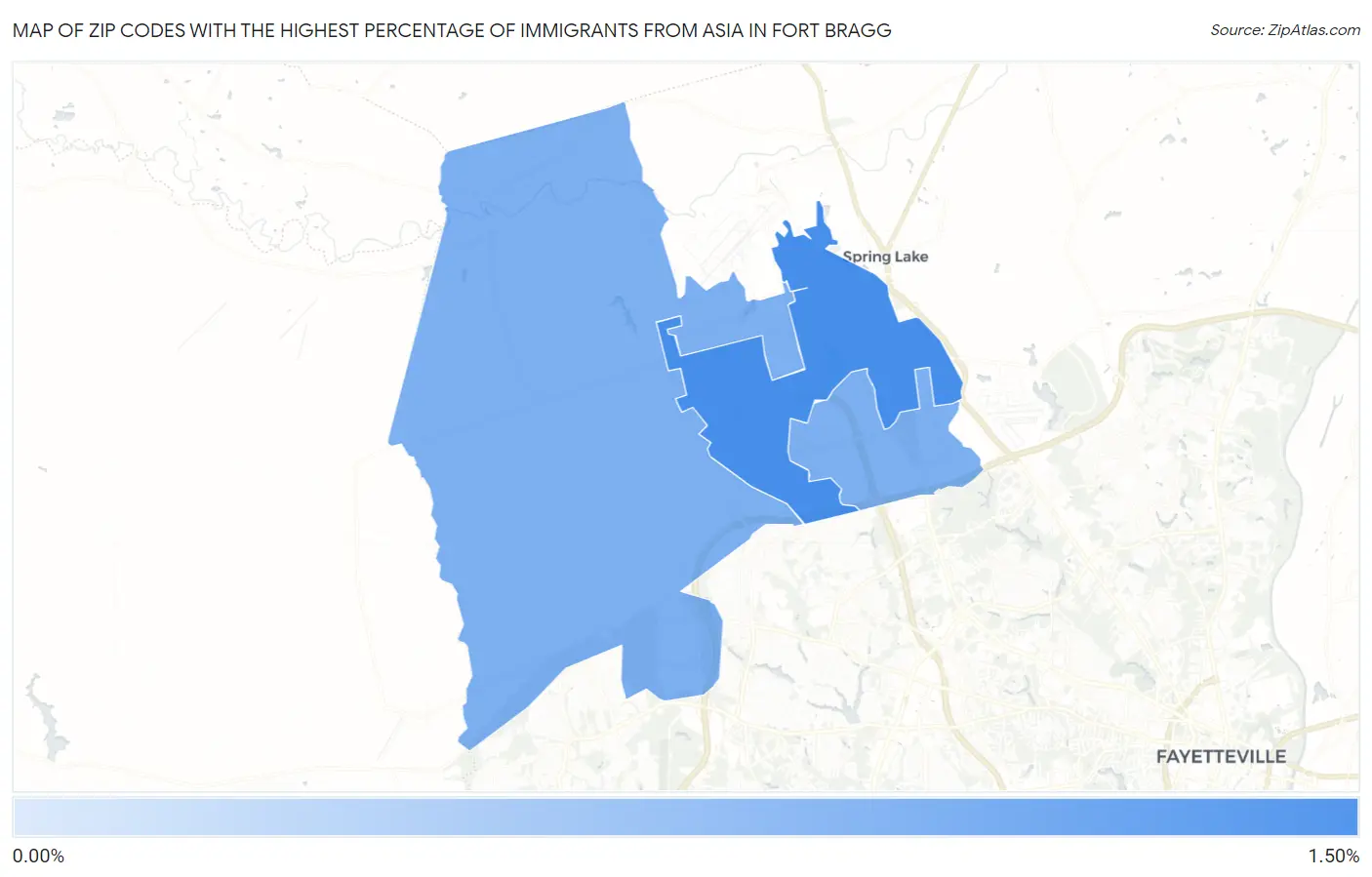 Zip Codes with the Highest Percentage of Immigrants from Asia in Fort Bragg Map