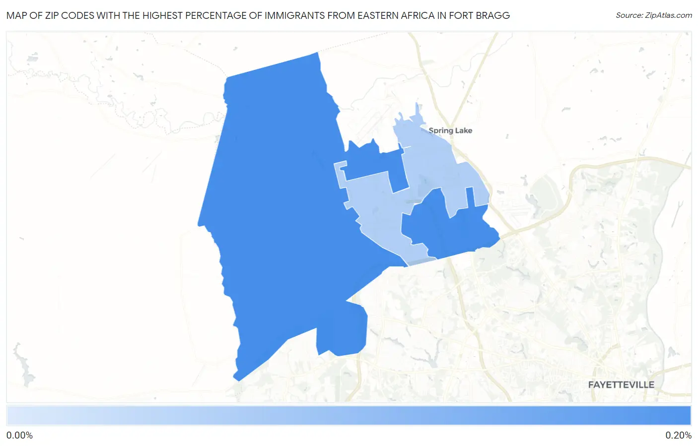Zip Codes with the Highest Percentage of Immigrants from Eastern Africa in Fort Bragg Map