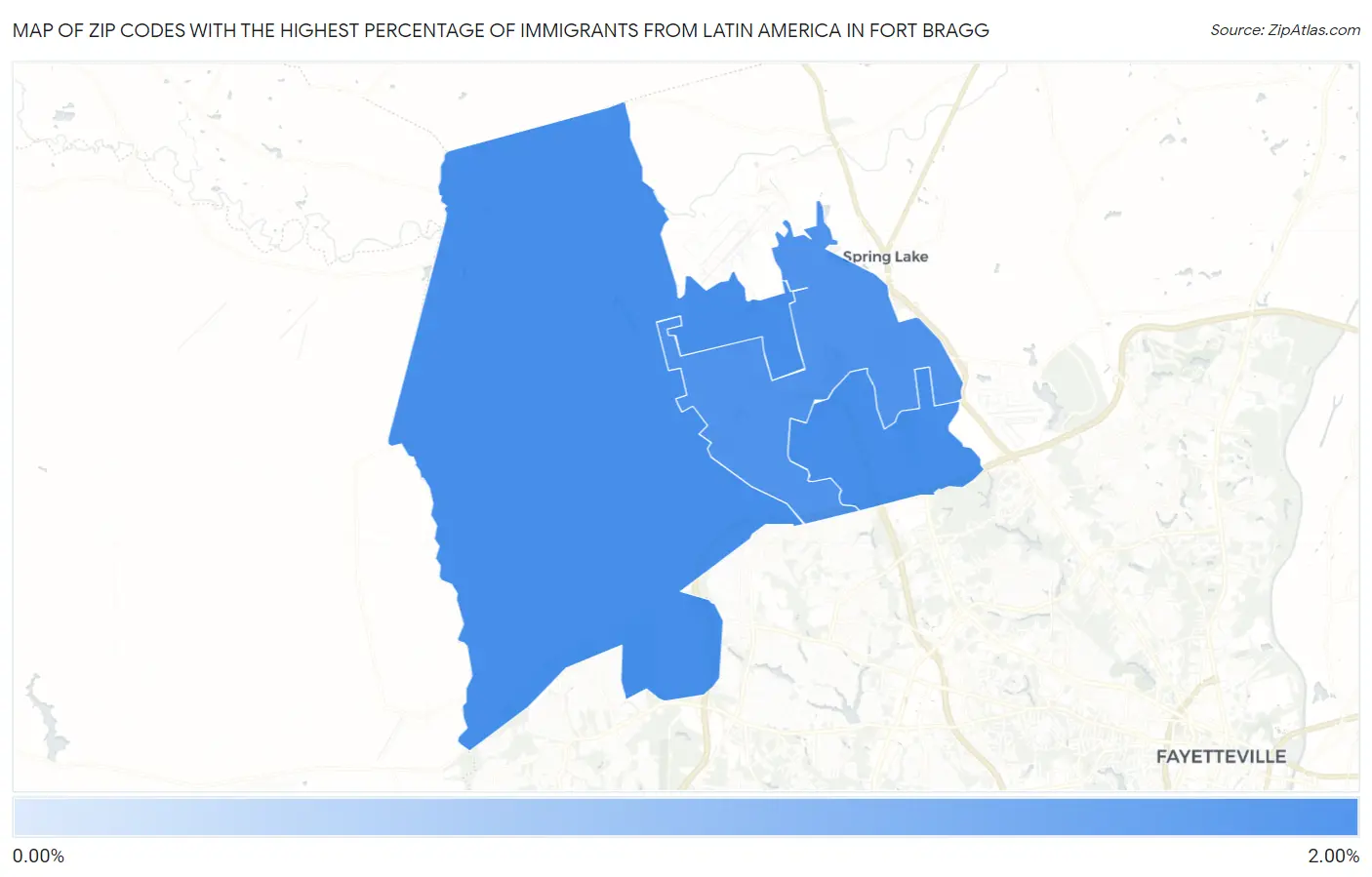 Zip Codes with the Highest Percentage of Immigrants from Latin America in Fort Bragg Map