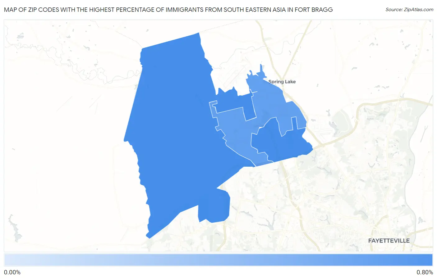 Zip Codes with the Highest Percentage of Immigrants from South Eastern Asia in Fort Bragg Map
