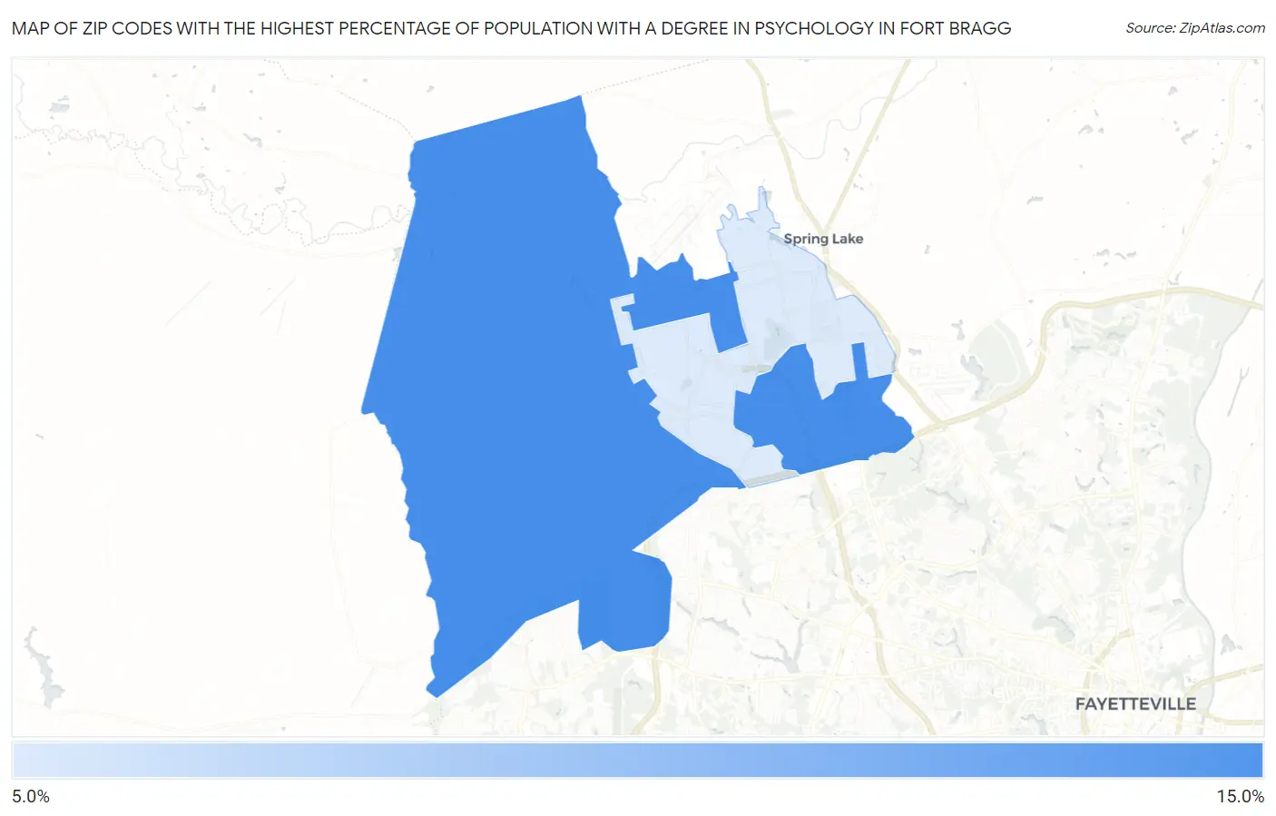Zip Codes with the Highest Percentage of Population with a Degree in Psychology in Fort Bragg Map