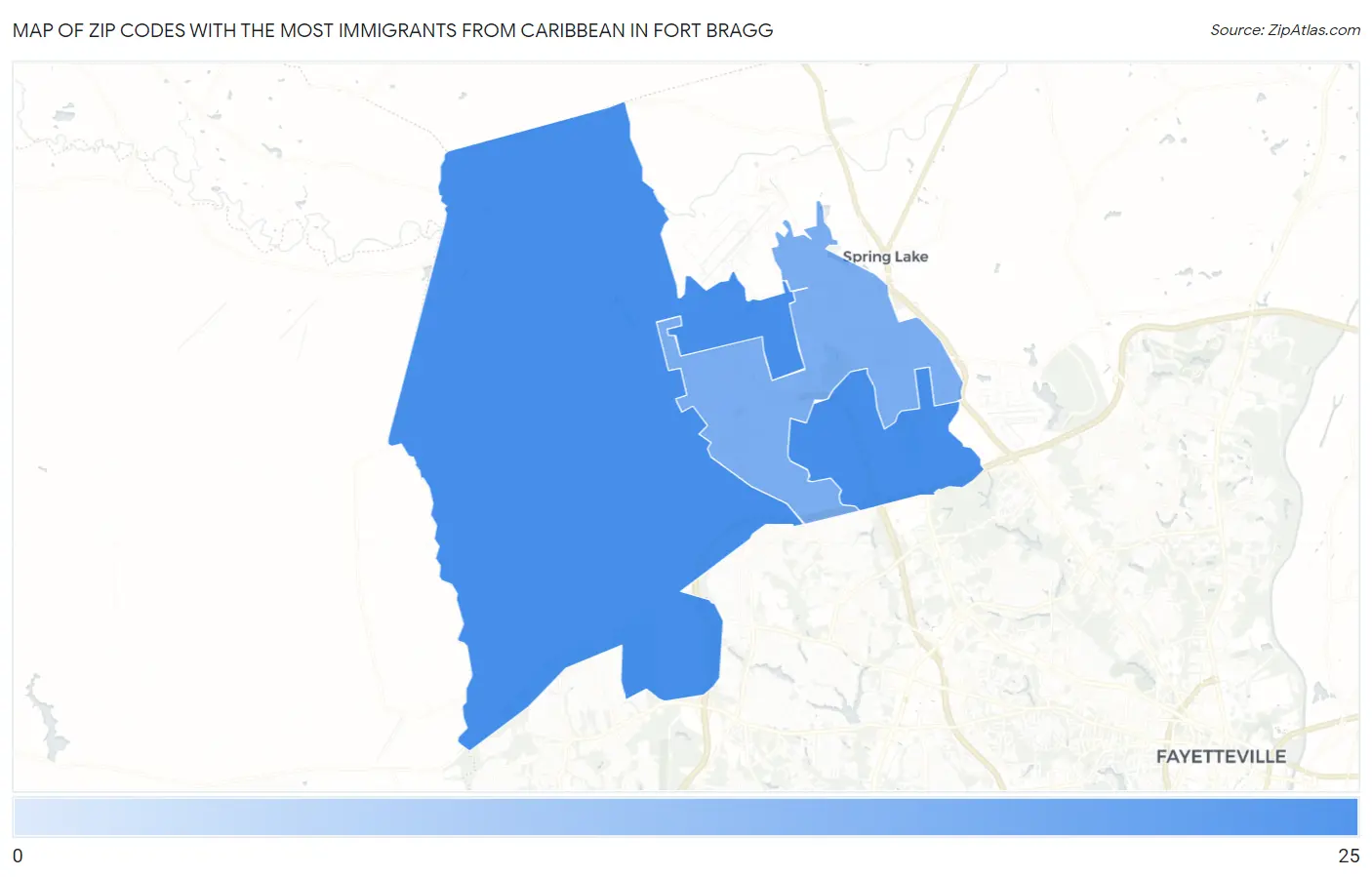 Zip Codes with the Most Immigrants from Caribbean in Fort Bragg Map