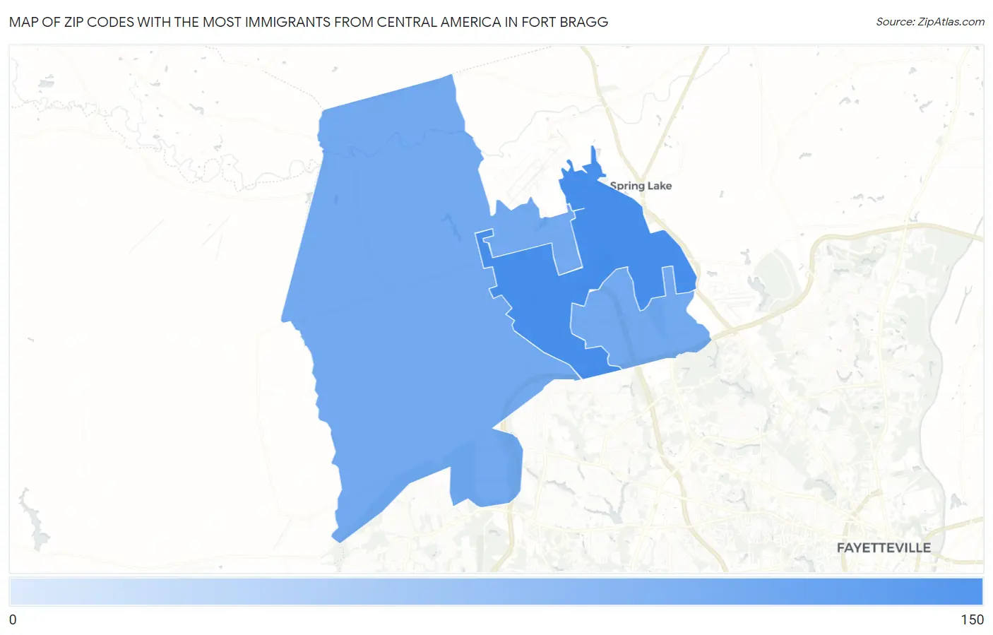 Zip Codes with the Most Immigrants from Central America in Fort Bragg Map
