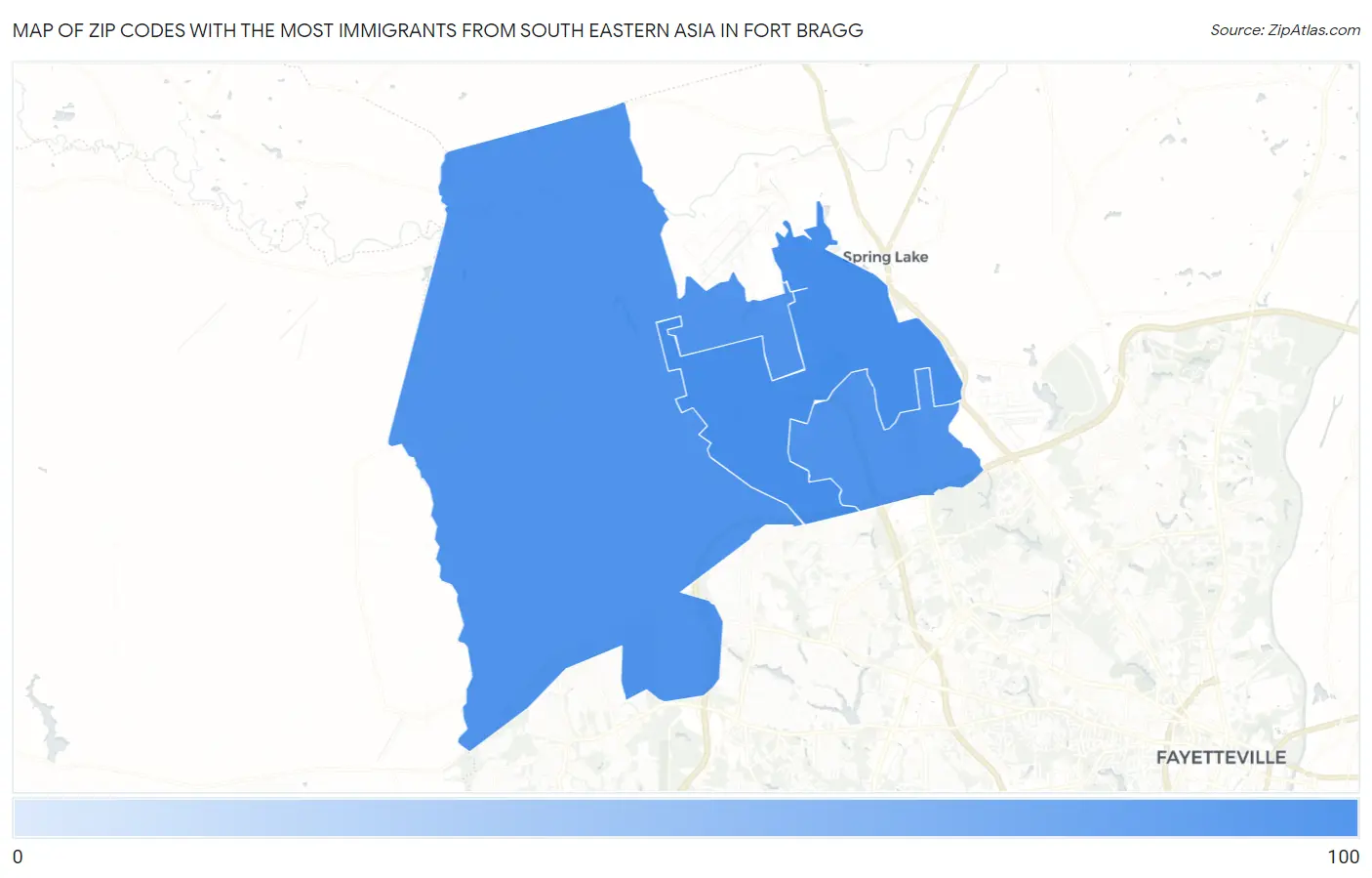 Zip Codes with the Most Immigrants from South Eastern Asia in Fort Bragg Map