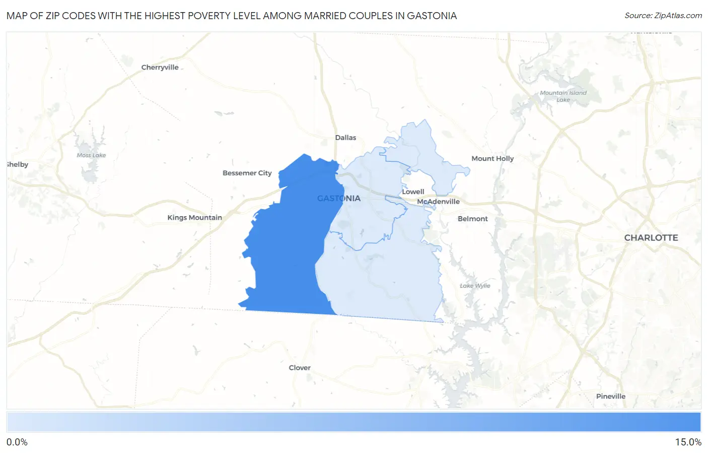 Zip Codes with the Highest Poverty Level Among Married Couples in Gastonia Map