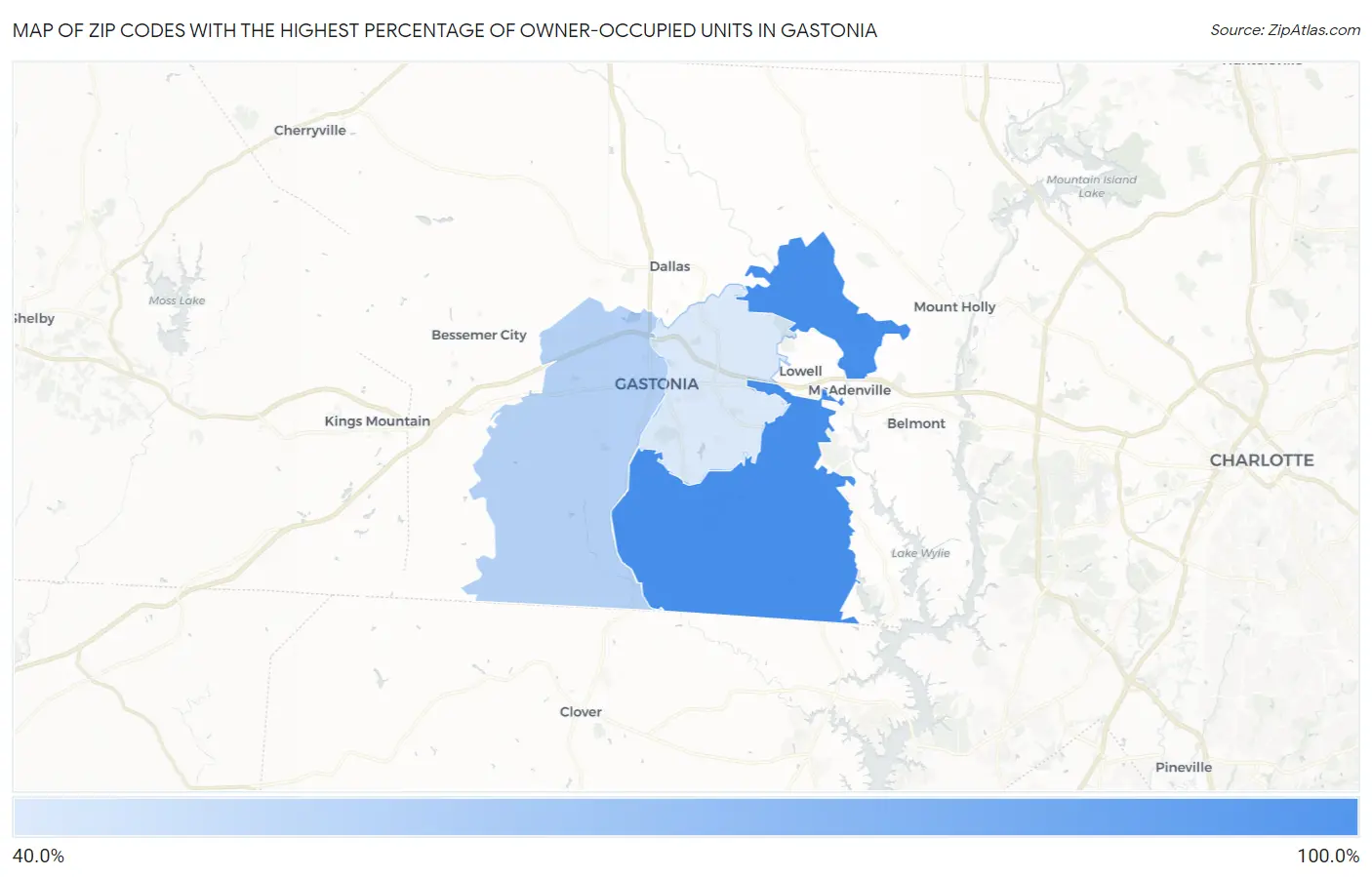 Zip Codes with the Highest Percentage of Owner-Occupied Units in Gastonia Map