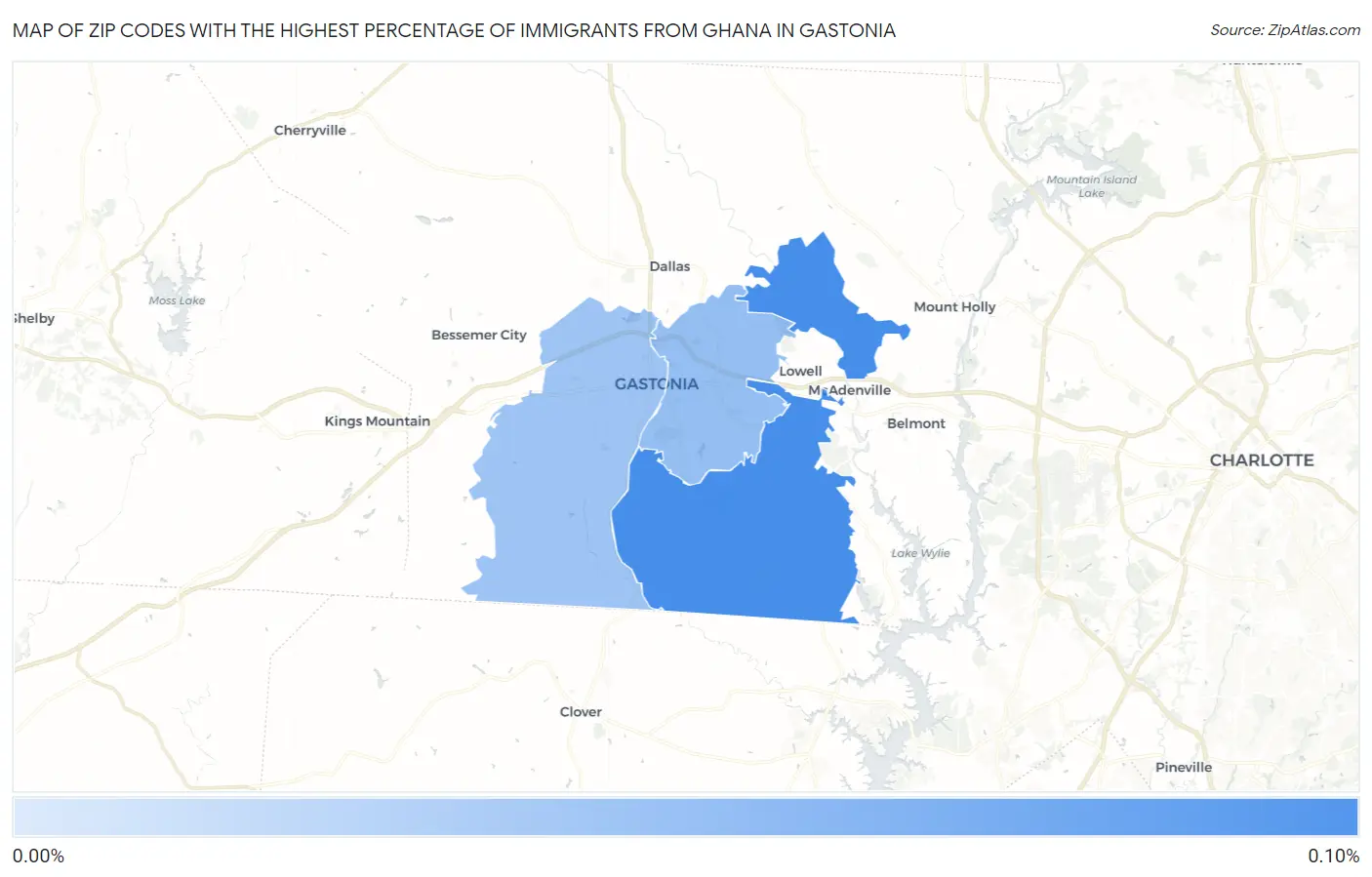 Zip Codes with the Highest Percentage of Immigrants from Ghana in Gastonia Map