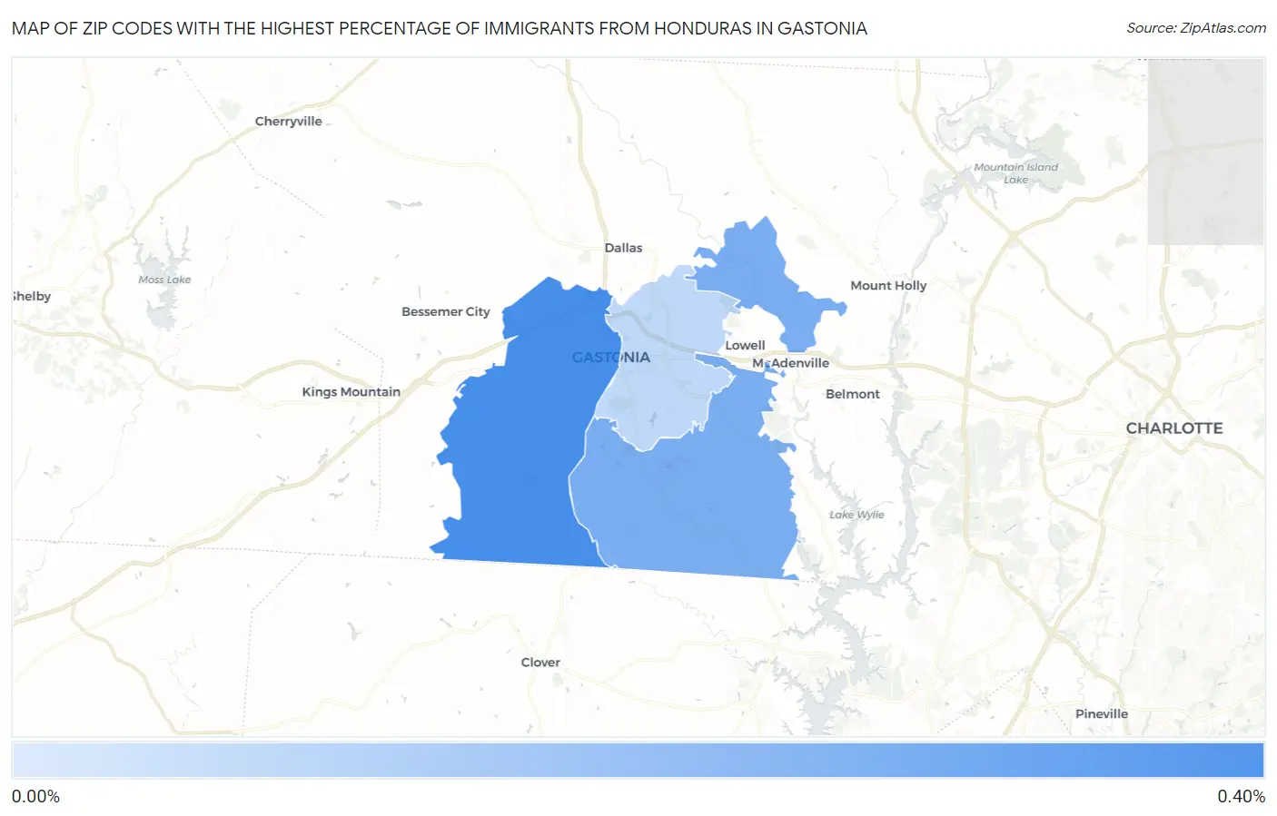 Zip Codes with the Highest Percentage of Immigrants from Honduras in Gastonia Map