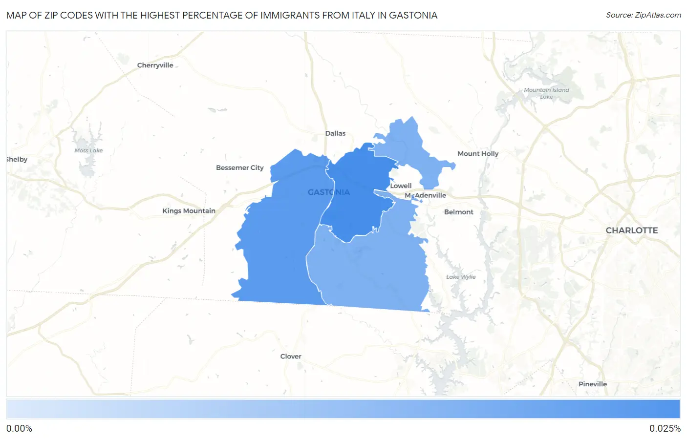 Zip Codes with the Highest Percentage of Immigrants from Italy in Gastonia Map