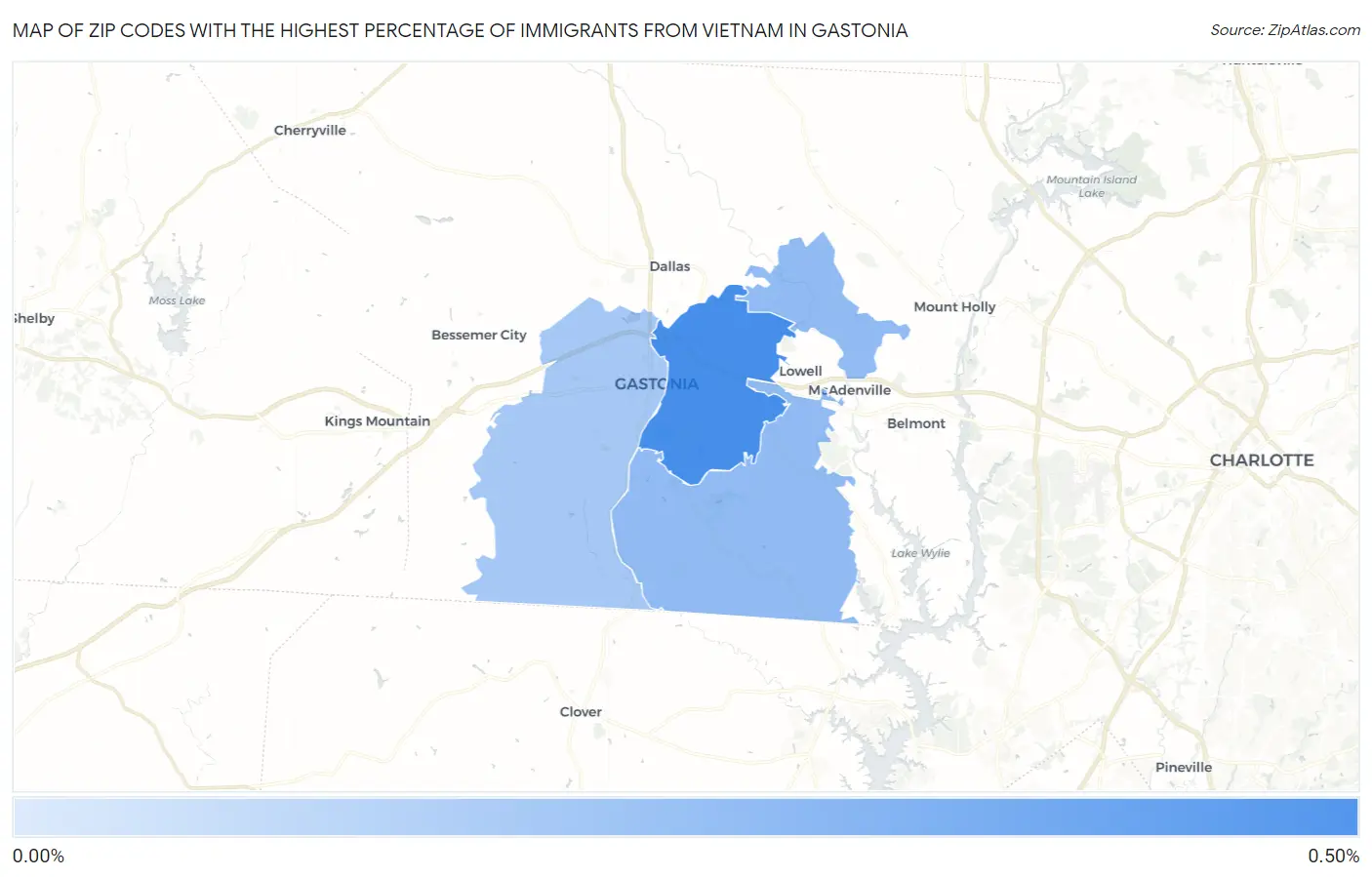 Zip Codes with the Highest Percentage of Immigrants from Vietnam in Gastonia Map
