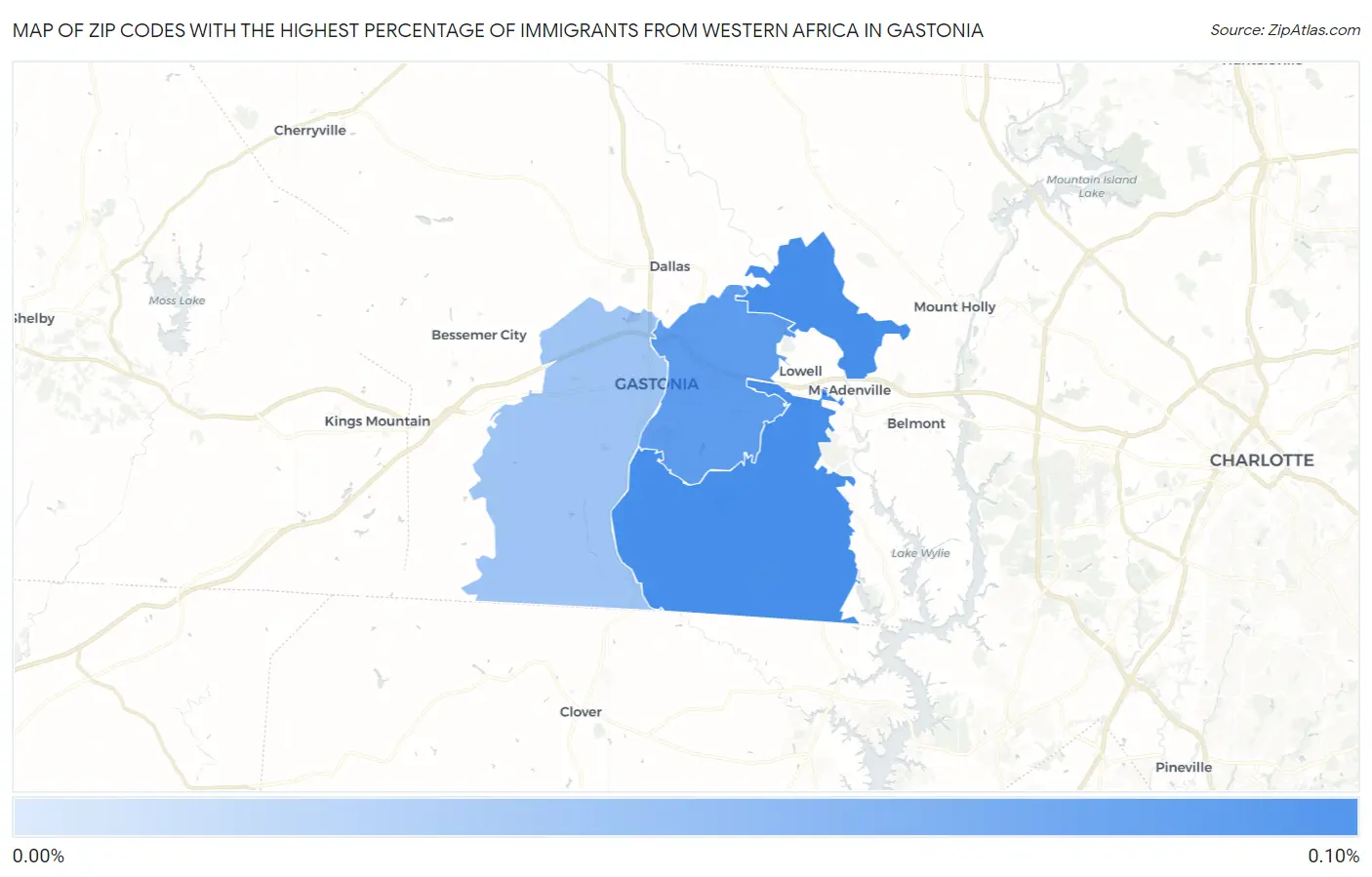 Zip Codes with the Highest Percentage of Immigrants from Western Africa in Gastonia Map