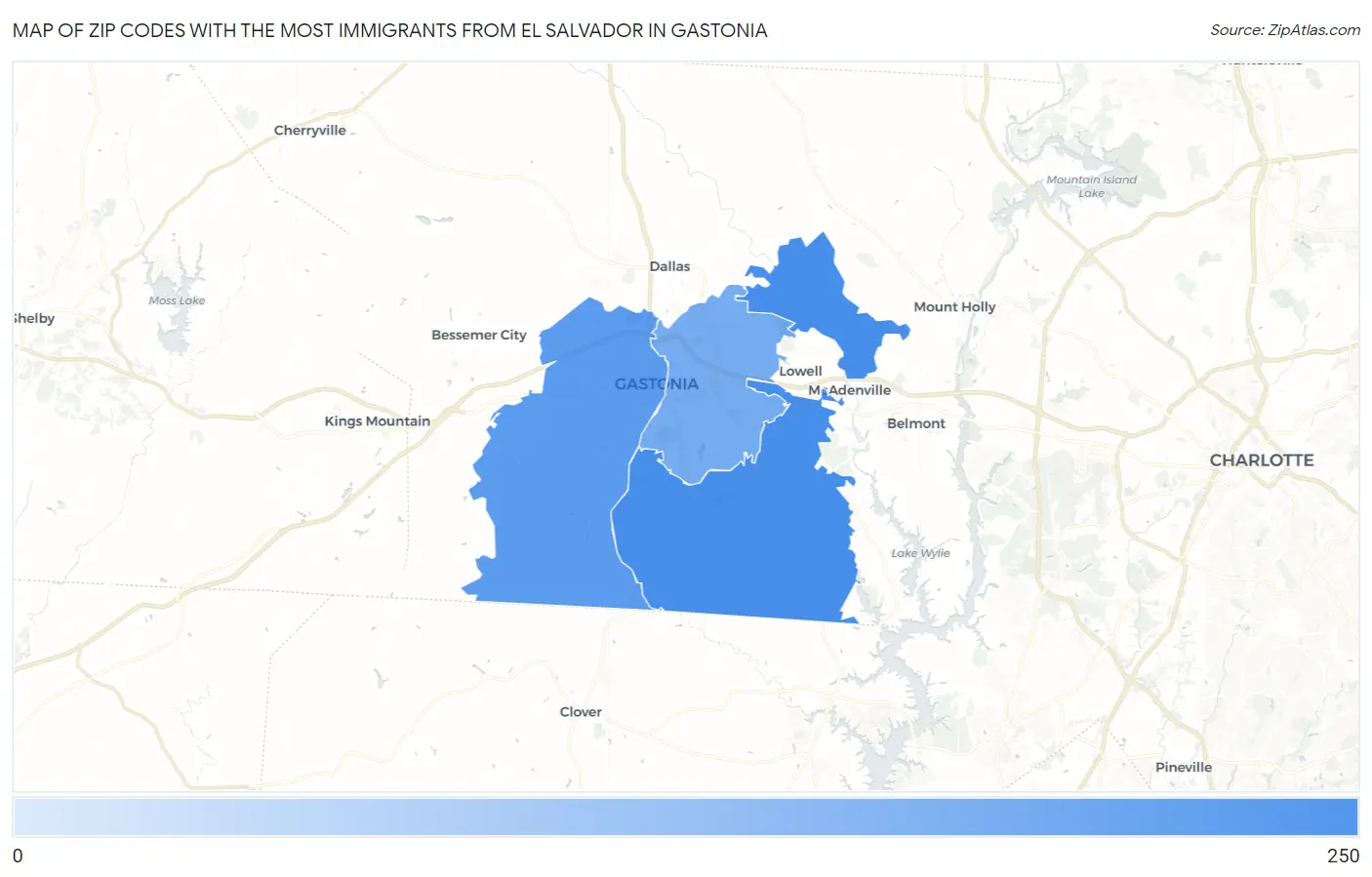 Zip Codes with the Most Immigrants from El Salvador in Gastonia Map