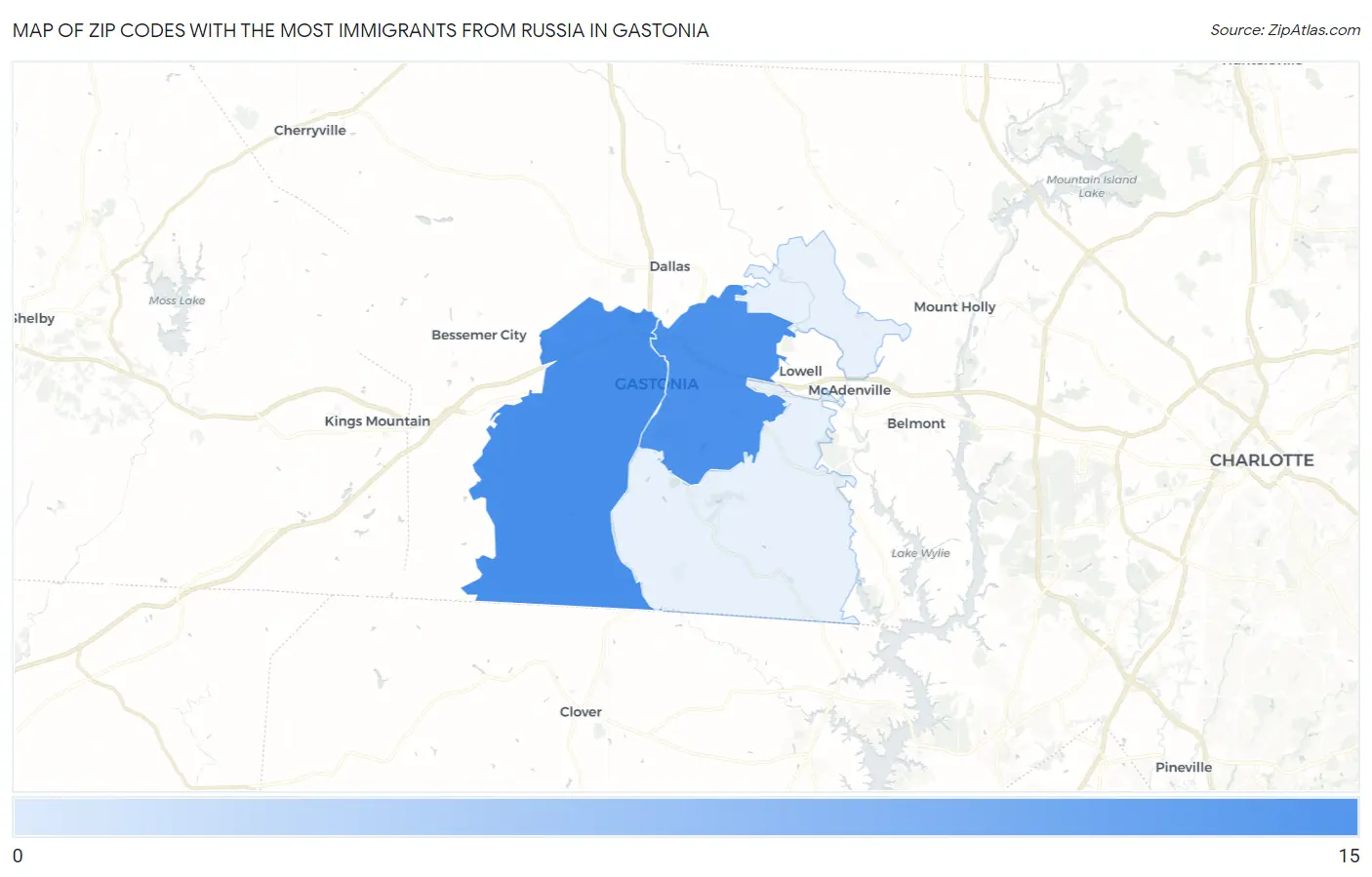 Zip Codes with the Most Immigrants from Russia in Gastonia Map