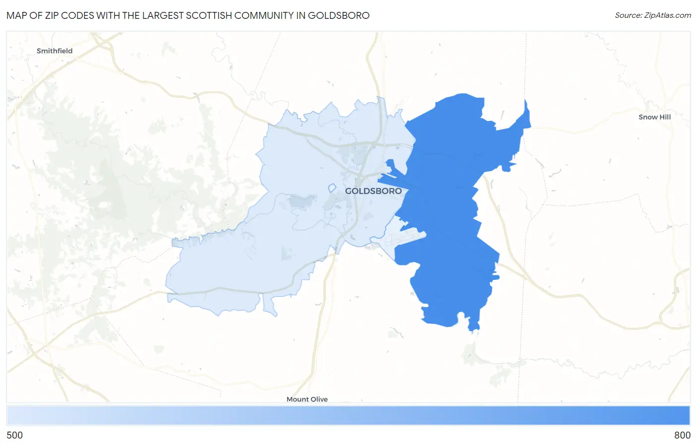 Zip Codes with the Largest Scottish Community in Goldsboro Map