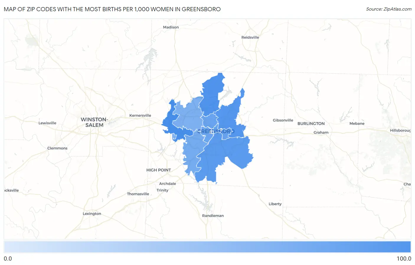 Zip Codes with the Most Births per 1,000 Women in Greensboro Map