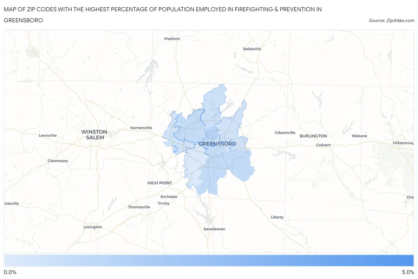 Zip Codes with the Highest Percentage of Population Employed in Firefighting & Prevention in Greensboro Map
