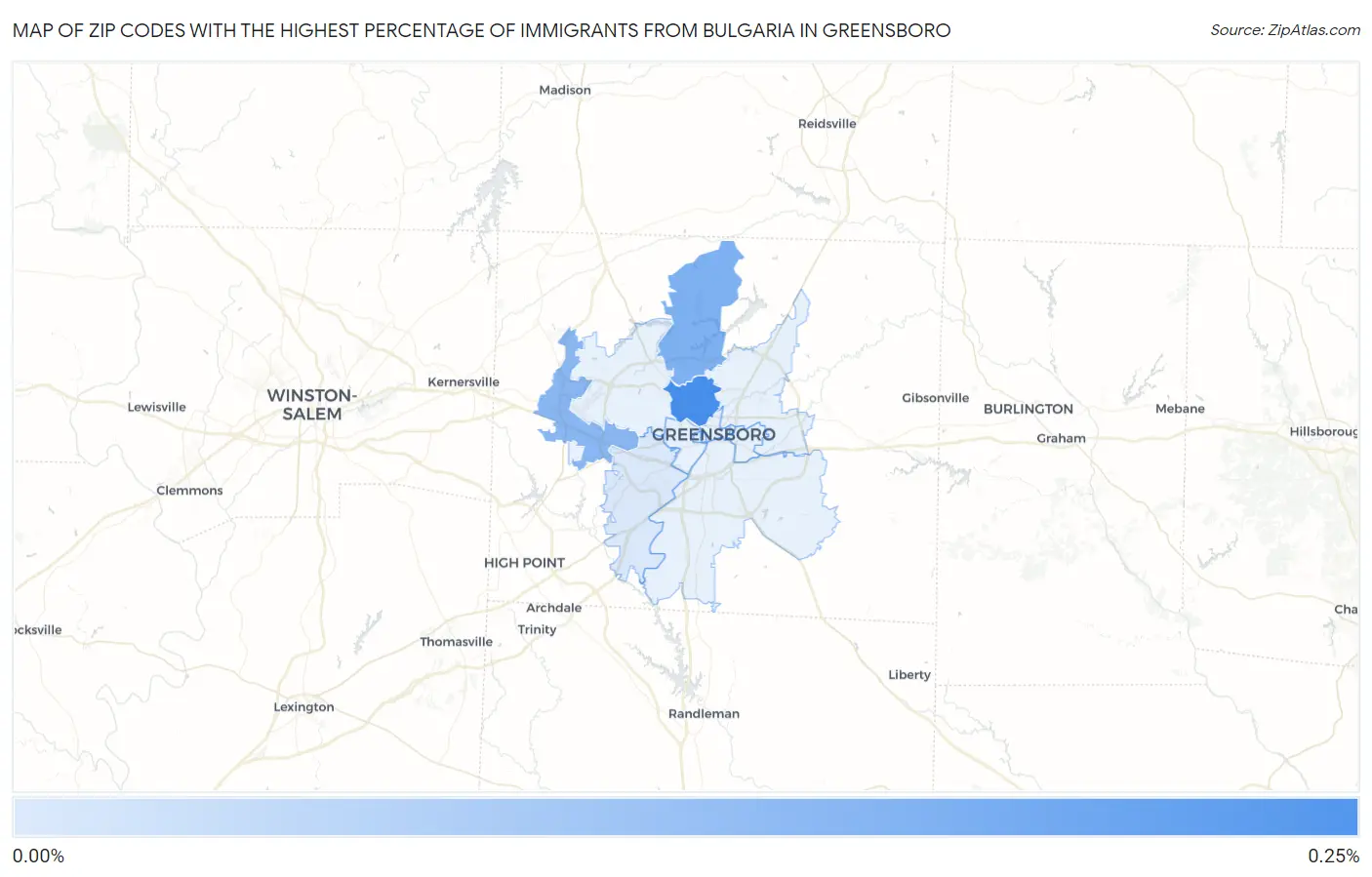 Zip Codes with the Highest Percentage of Immigrants from Bulgaria in Greensboro Map