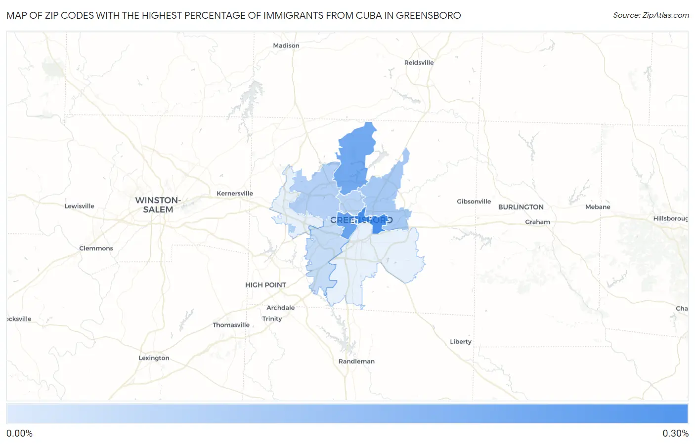 Zip Codes with the Highest Percentage of Immigrants from Cuba in Greensboro Map