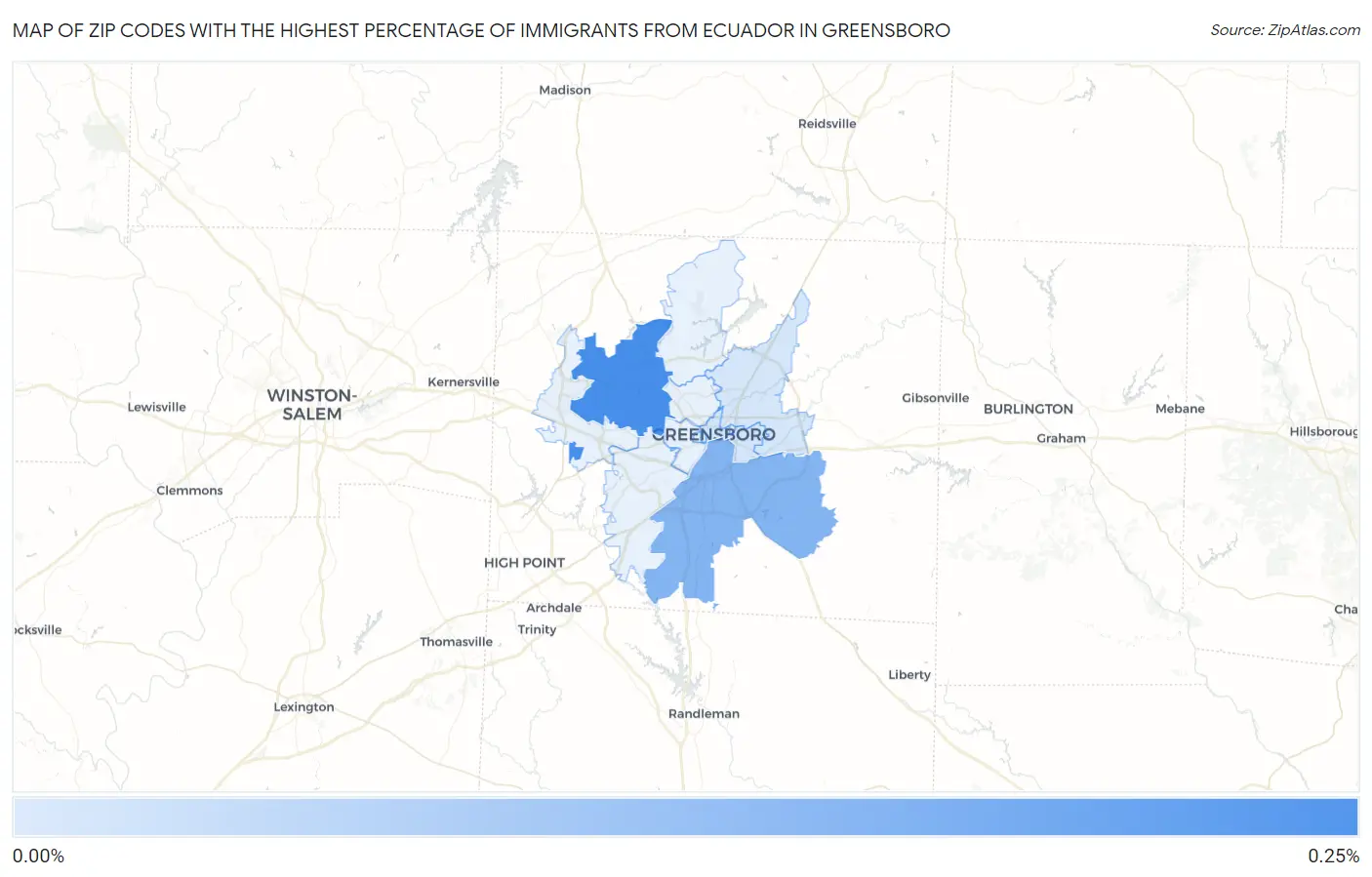 Zip Codes with the Highest Percentage of Immigrants from Ecuador in Greensboro Map