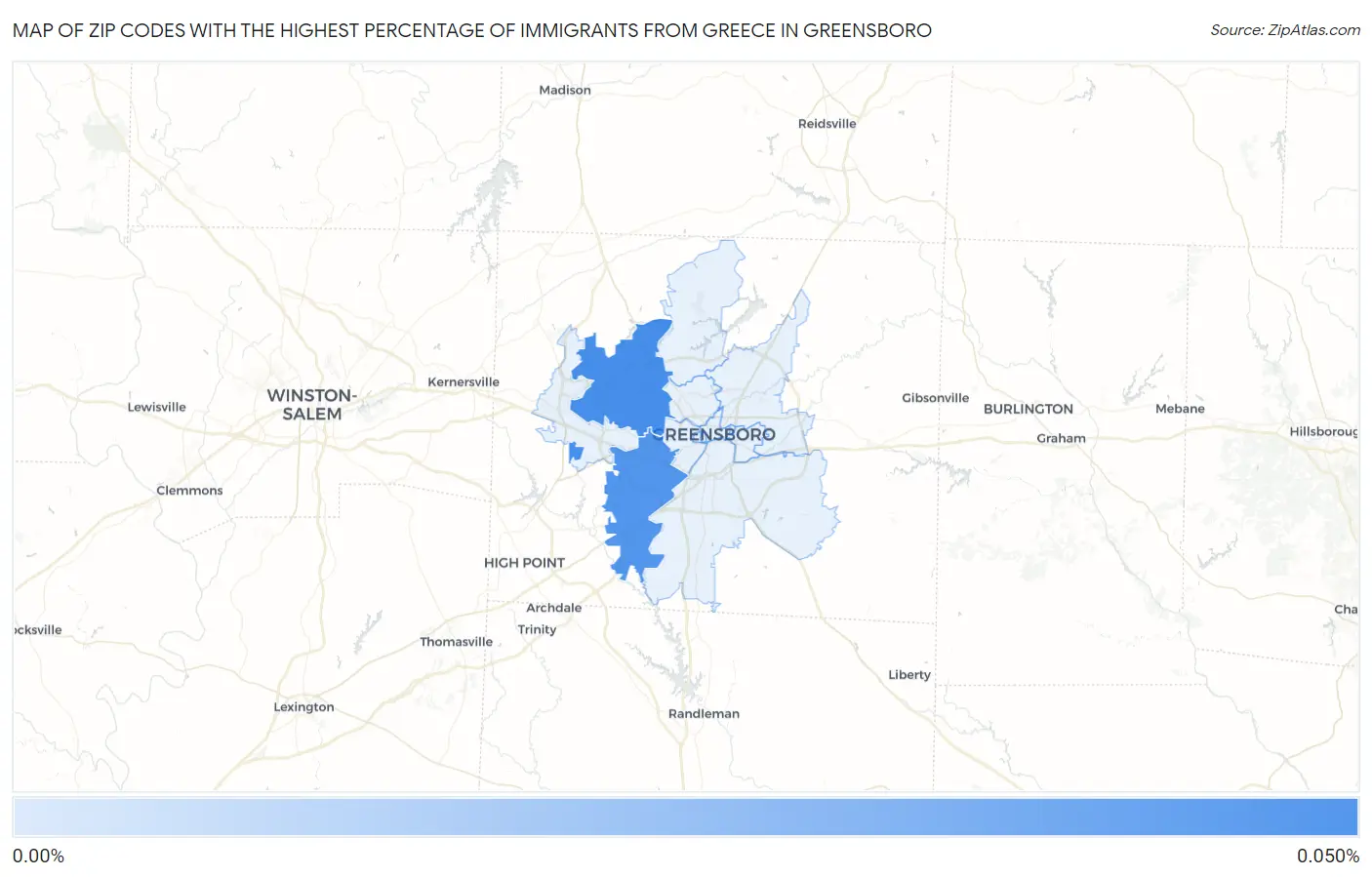 Zip Codes with the Highest Percentage of Immigrants from Greece in Greensboro Map