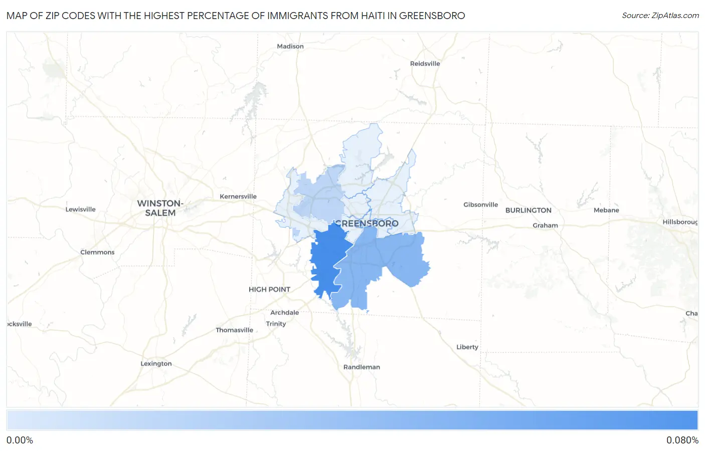 Zip Codes with the Highest Percentage of Immigrants from Haiti in Greensboro Map