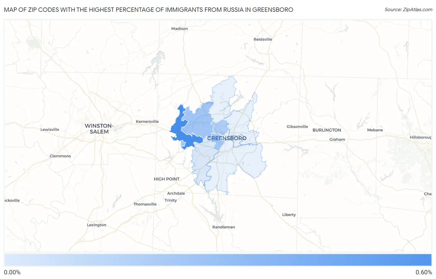 Zip Codes with the Highest Percentage of Immigrants from Russia in Greensboro Map