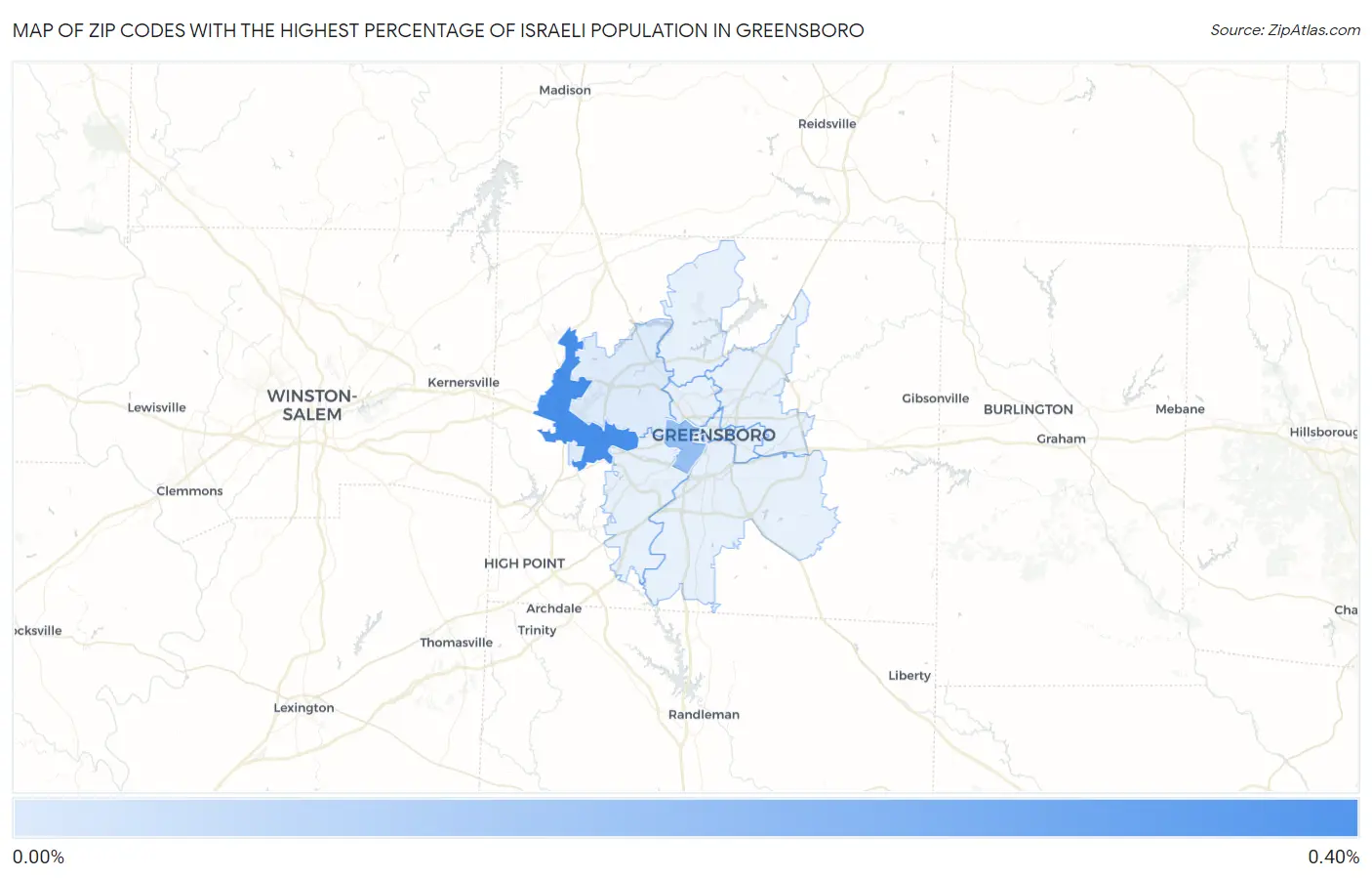 Zip Codes with the Highest Percentage of Israeli Population in Greensboro Map