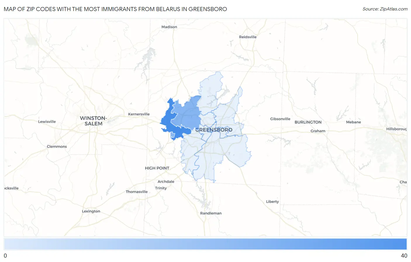 Zip Codes with the Most Immigrants from Belarus in Greensboro Map