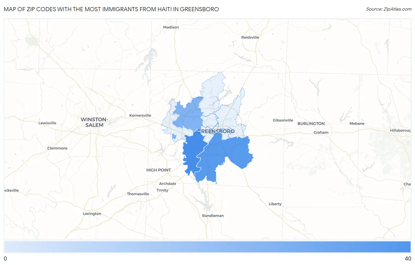 Zip Codes with the Most Immigrants from Haiti in Greensboro Map
