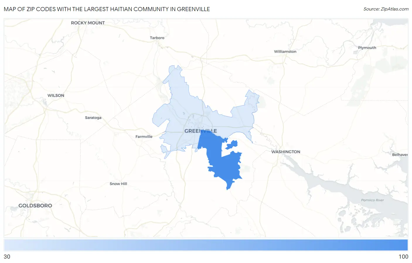 Zip Codes with the Largest Haitian Community in Greenville Map