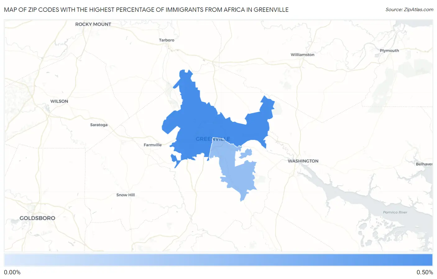 Zip Codes with the Highest Percentage of Immigrants from Africa in Greenville Map