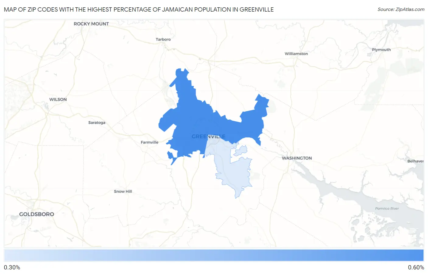 Zip Codes with the Highest Percentage of Jamaican Population in Greenville Map