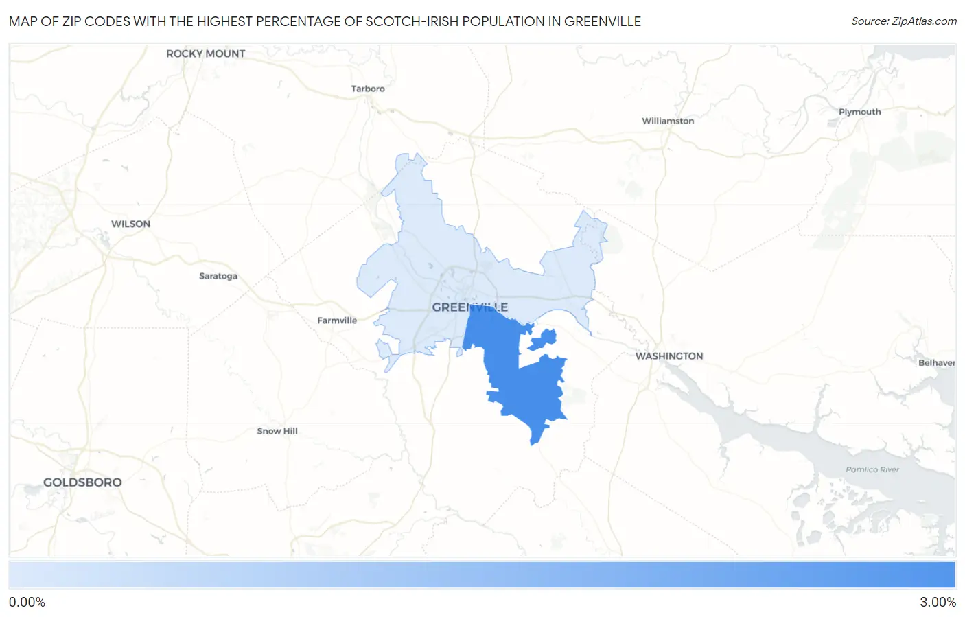 Zip Codes with the Highest Percentage of Scotch-Irish Population in Greenville Map