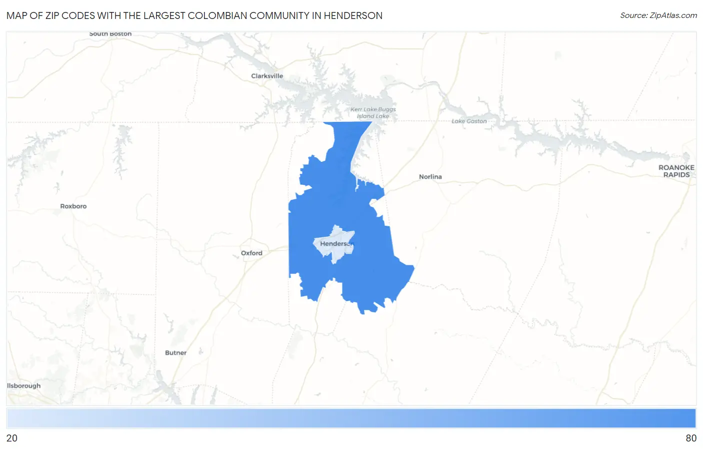 Zip Codes with the Largest Colombian Community in Henderson Map