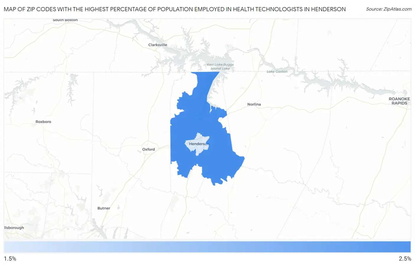 Zip Codes with the Highest Percentage of Population Employed in Health Technologists in Henderson Map