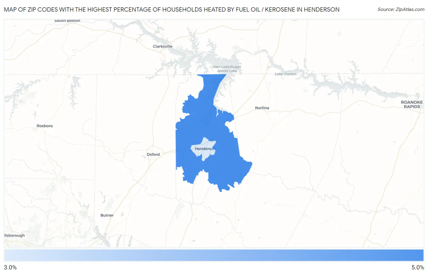 Zip Codes with the Highest Percentage of Households Heated by Fuel Oil / Kerosene in Henderson Map
