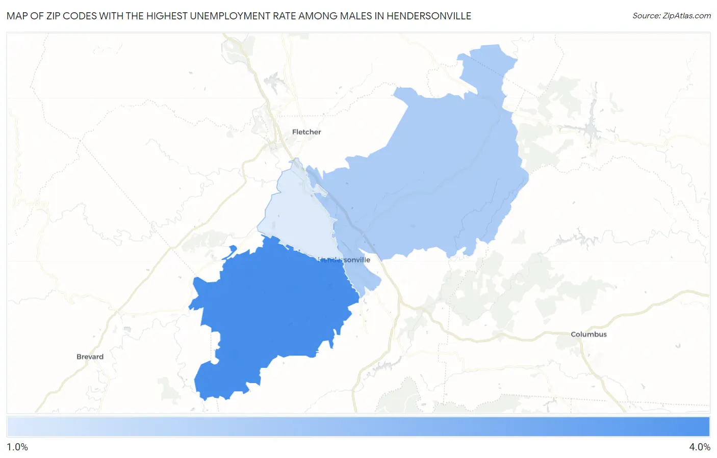 Zip Codes with the Highest Unemployment Rate Among Males in Hendersonville Map