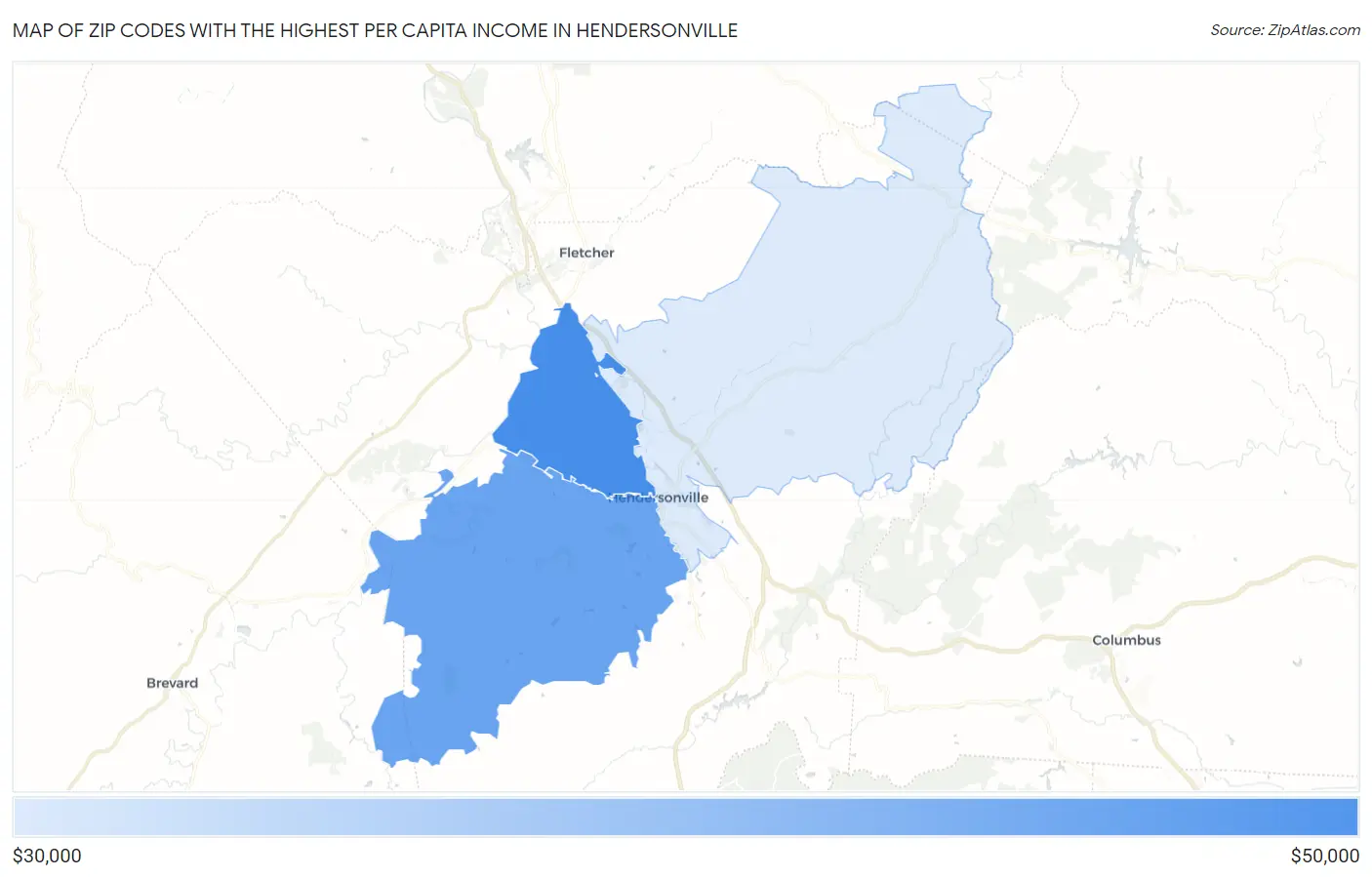 Zip Codes with the Highest Per Capita Income in Hendersonville Map